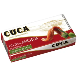 Cuca Anchovy Fillets 48g tin in olive oil on a clean background