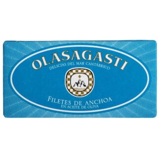 Blue rectangular tin of Olasagasti Cantabrian Anchovies 48g in olive oil