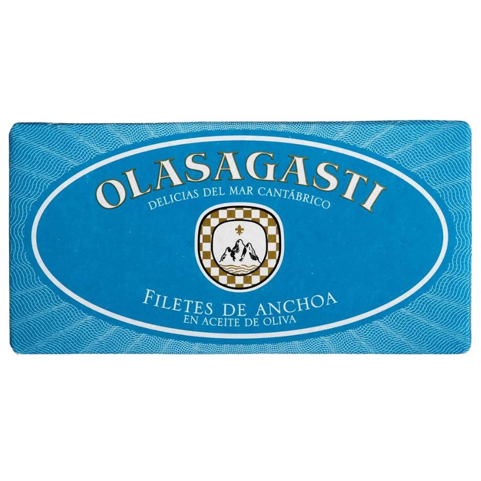 Olasagasti - Cantabrian Anchovies 48g Blue rectangular tin of Olasagasti Cantabrian Anchovies 48g in olive oil