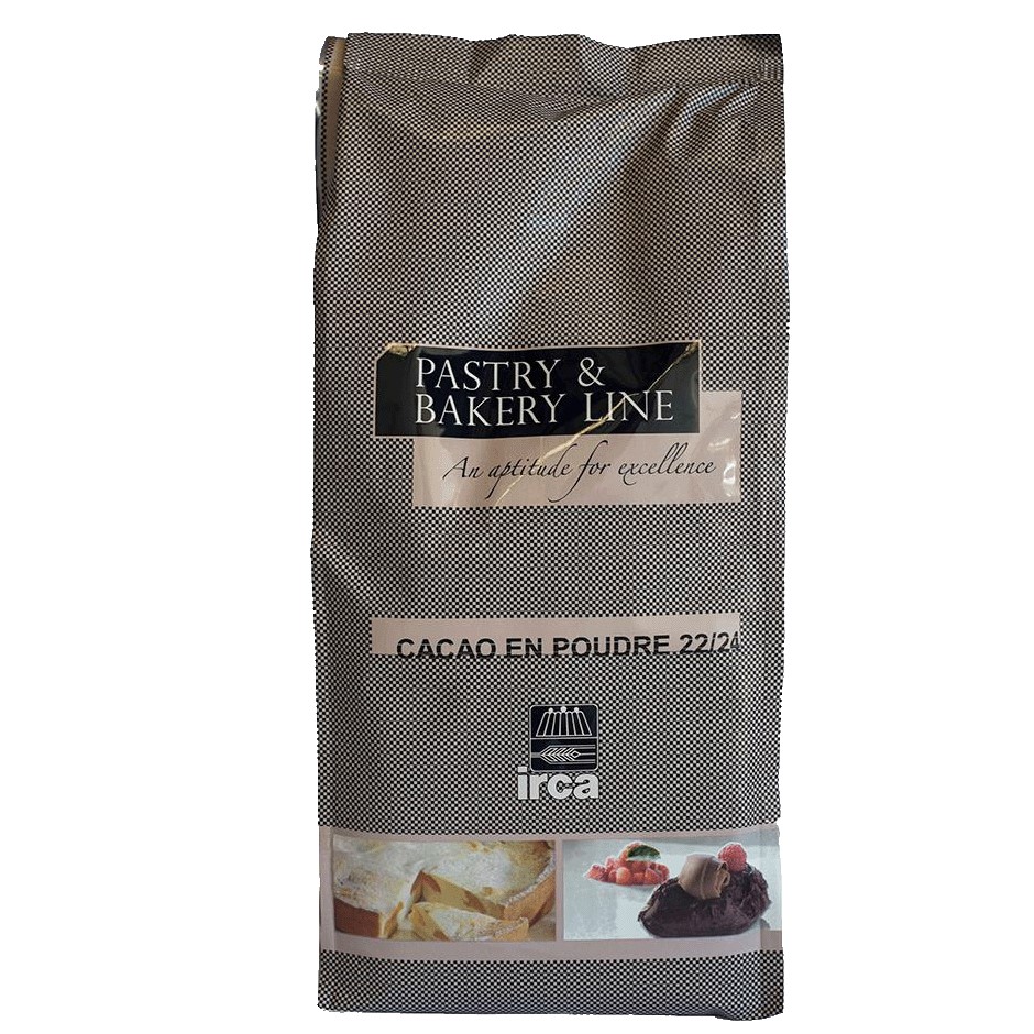 Irca - Cocoa Powder 1kg Front view of Irca Cocoa Powder 1kg bag, premium 22-24% high-fat alkalized Dutch-processed baking cocoa made in Italy.