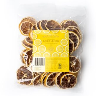 A 150g pack of On the Side Dried Lemon Slices showing dehydrated citrus wheels used as a cocktail garnish.